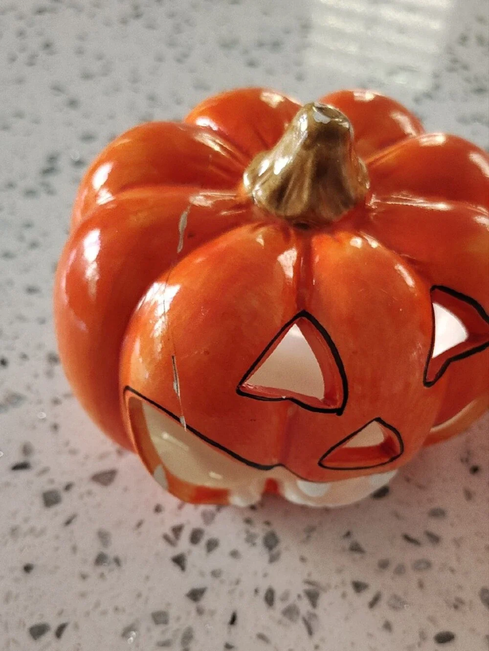 Vintage Orange Ceramic Jack-O'-Lantern Tealight Set - Halloween Home Accent